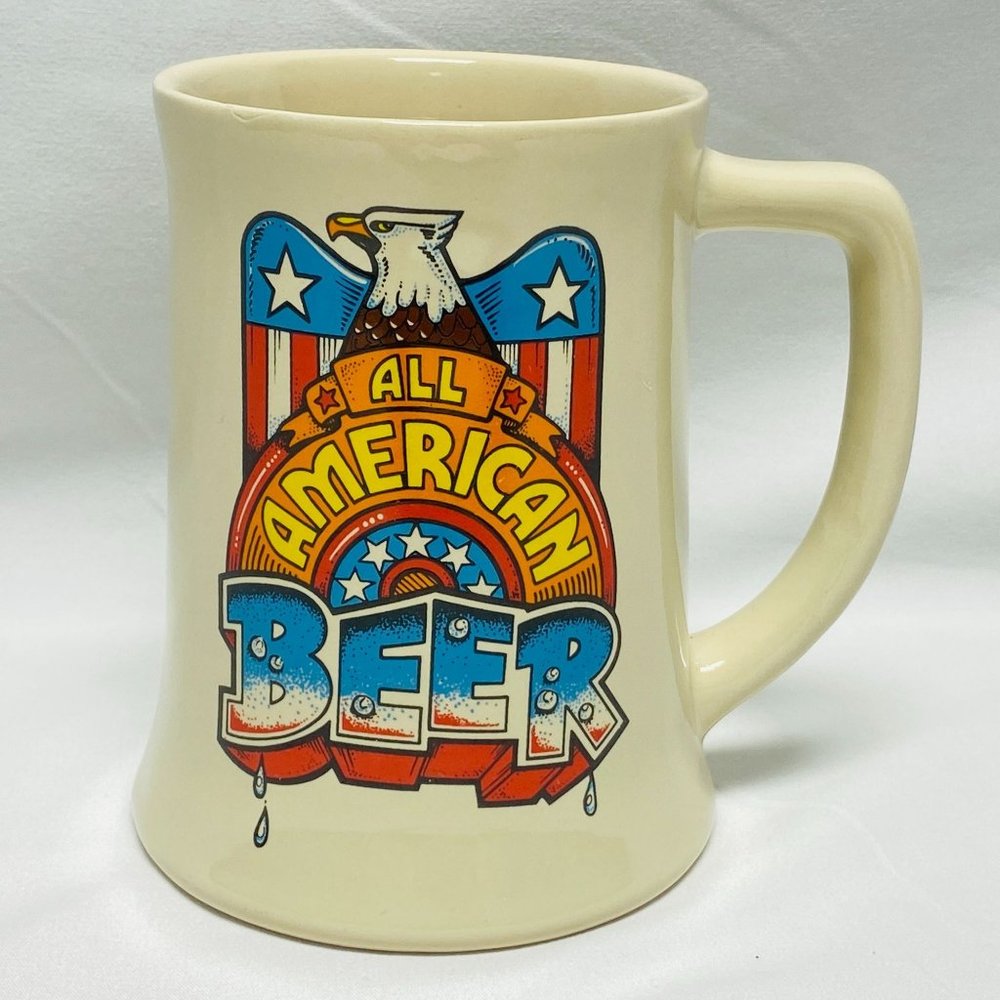 Vintage ALL AMERICAN BEER Mug Stein Patriotic Eagle Wallace Berrie 1982